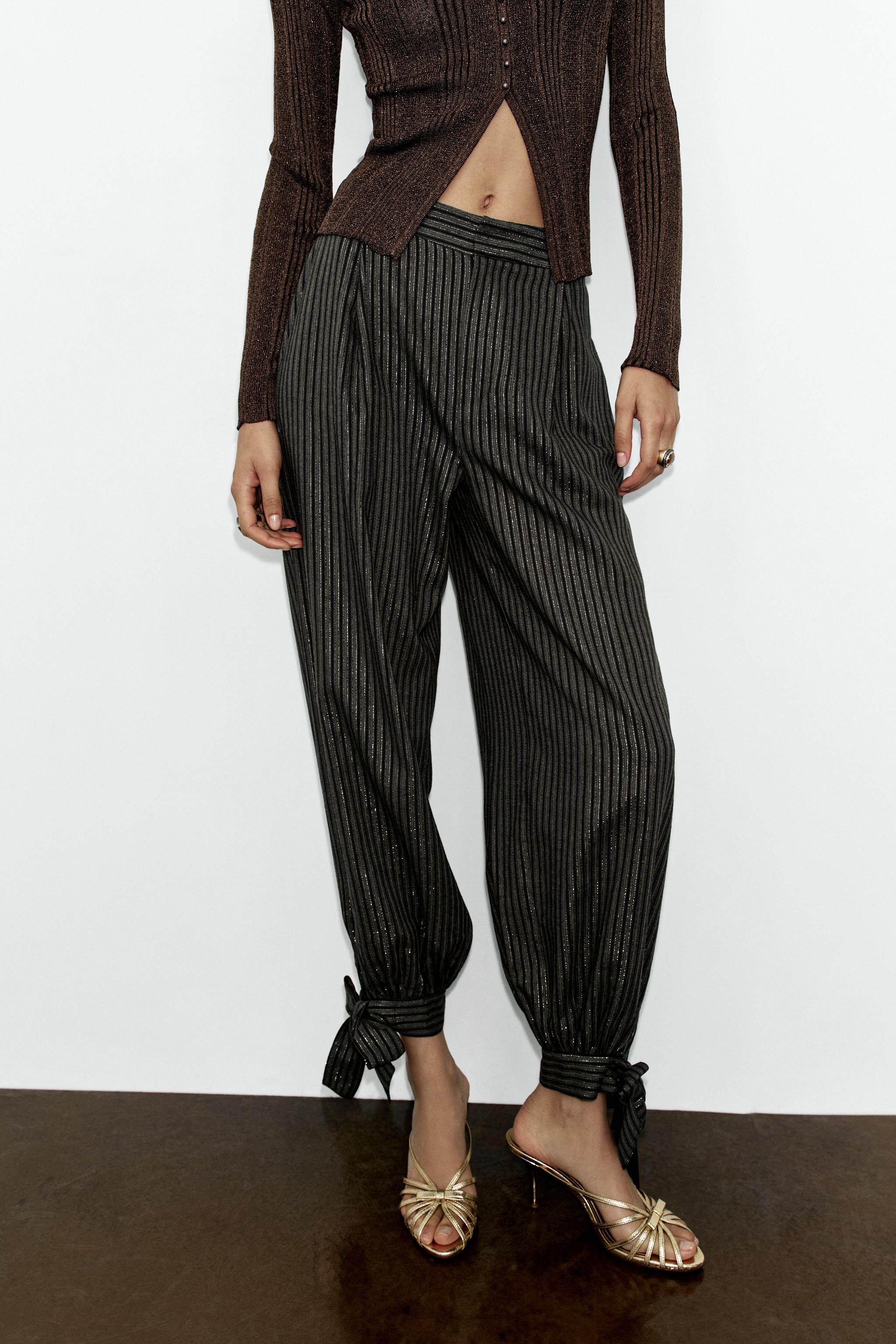 METALLIC THREAD TIE BLOWOUT PANTS